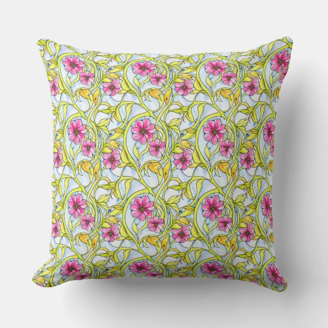 Boho Floral Muster Chic Bohemische Wasserfarbe Kissen (Vorderseite)