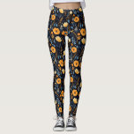 Boho Floral Niedlich Black Orange Blue Leggings<br><div class="desc">Diese niedlichen Leggings haben ein böhmisches Blumenmuster überall in Orangen, Blues, Gelb und Schwarz. Süß und lustig, perfekt für Ihren Boho Stil. Erstellt von der einfachen Farmhouse Press.</div>