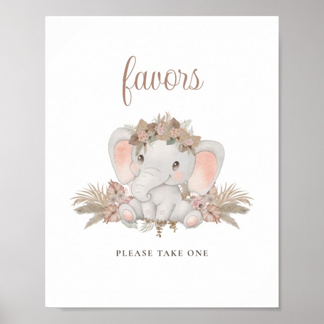 Boho Floral Niedlich Elephant Baby Shower Favorit  Poster (Vorne)