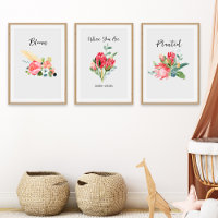 Boho Floral Nursery Nom personnalisé Date de naiss