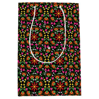 Boho Floral Orange Pink Black Green Mittlere Geschenktüte