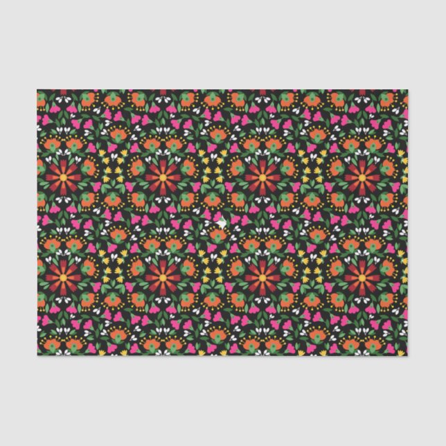 Boho Floral Orange Pink Black Green Seidenpapier (Vorderseite)
