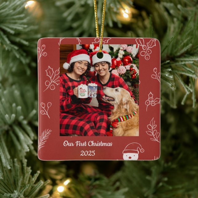 Boho Floral Our First Christmas 2025 Personalized Keramikornament (Baum)