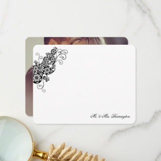 Boho Floral Paisley Black Vintage Wedding Foto Dankeskarte