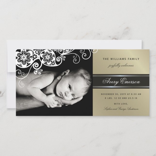 Boho Floral Paisley Elegant Ankündigung zur Geburt (Vorderseite)