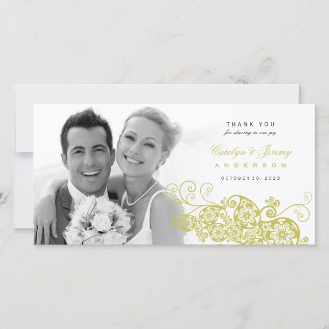 Boho Floral Paisley Wedding Vielen Dank Foto Card Dankeskarte (Vorderseite)