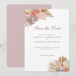 Boho Floral Palm Leaf Pink Hochzeit speichern das Einladung