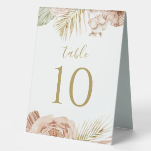 Boho Floral, Palm und Pampas Hochzeit Tischnummer Tischaufsteller