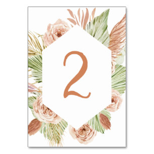Boho Floral, Palm und Pampas terracotta Hochzeit T Tischnummer