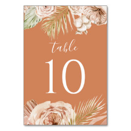 Boho Floral, Palm und Pampas terracotta Hochzeit Tischnummer