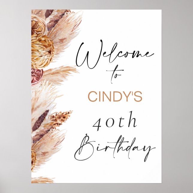 Boho Floral Pampas 40e anniversaire Affiche de bie (Devant)