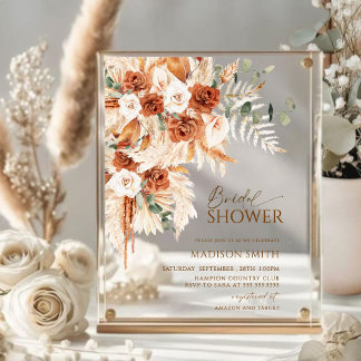 Boho Floral Pampas Brautparty Acryleinladungen