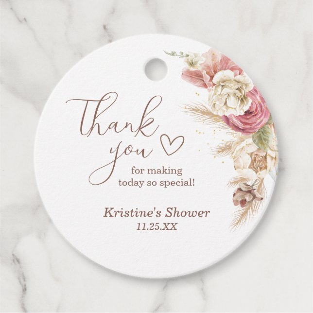 Boho Floral Pampas Grass Baby Dusche Vielen Dank Geschenkanhänger (Vorderseite)