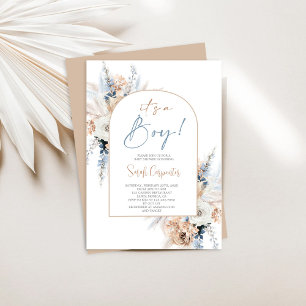 Boho Floral Pampas Grass Baby Shower Boy Einladung