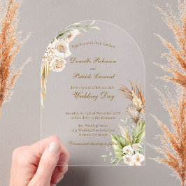 Boho Floral Pampas Grass Earth Tones Wedding Acryleinladungen