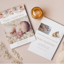 Boho Floral Pampas Grass Foto Geburtserklärung Dankeskarte