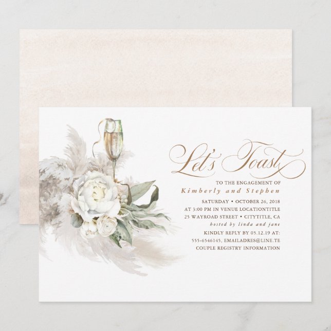 Boho Floral Pampas Grass Greenerenerity Engagement Einladung (Vorne/Hinten)