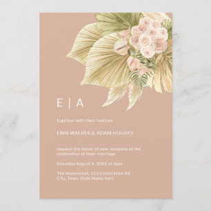 Boho Floral Pampas Grass Palm Blush Pink Hochzeit Einladung