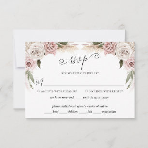 Boho Floral Pampas Grass Pink RSVP Karte