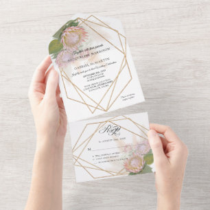 Boho Floral Pampas Grass Protea Geometric Gold All All In One Einladung