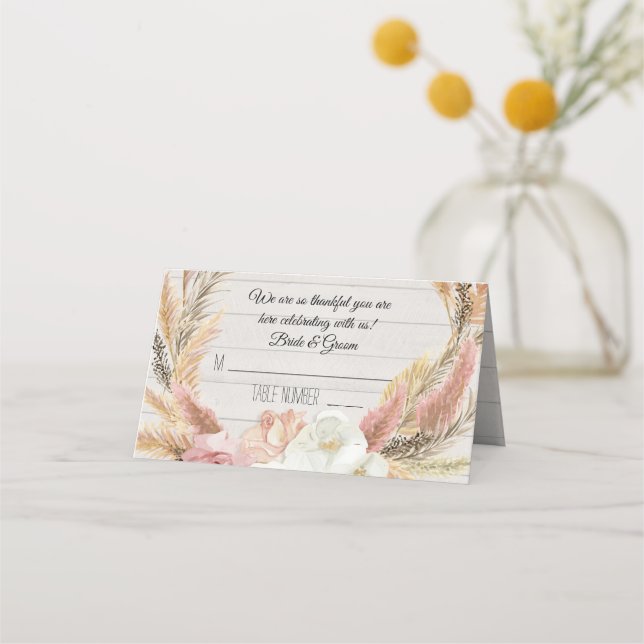 Boho Floral Pampas Grass Rustique Bois Cartes de P (Devant)