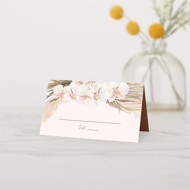 Boho Floral Pampas Grass Terracotta Wedding Platzkarte (Vorderseite)