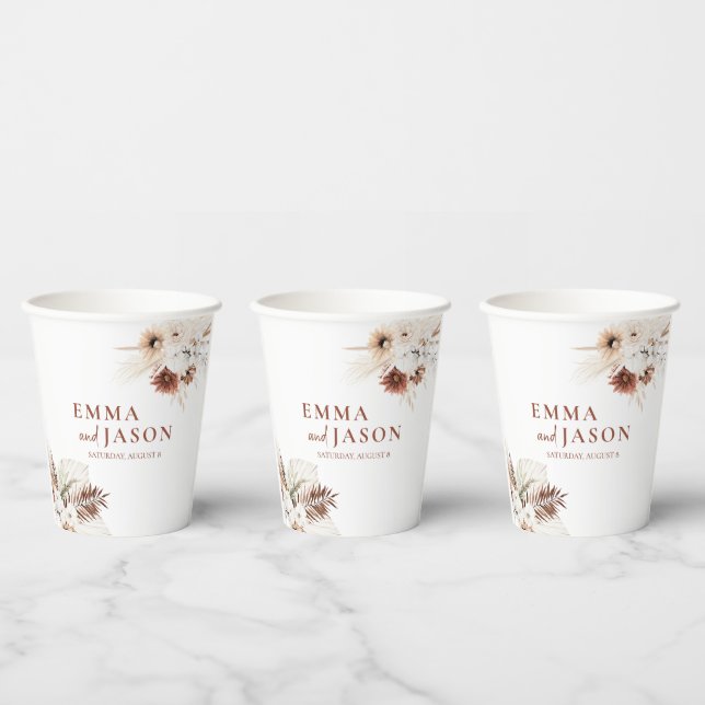 Boho Floral Pampas Grass Wedding Paper Cups Pappbecher (Multi)