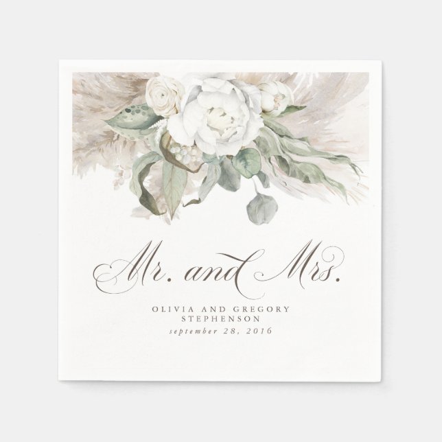 Boho Floral Pampas Grass Wedding Serviette (Vorderseite)