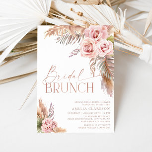 Boho Floral Pampas Rose Gold Bridal Brunch Einladu Einladung