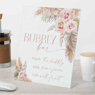 Boho Floral Pampas Rose Gold Bubbly Bar Sockelschild