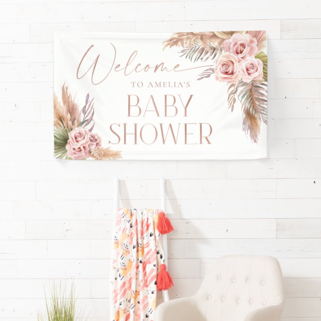 Boho Floral Pampas Rose Gold Willkommensbanner Banner (Insitu)