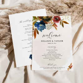 Boho Floral Paper Program for Navy and Rust Waterc Flyer