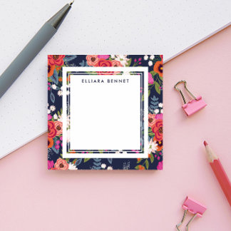 Boho Floral Pattern - Navy Blue - Individuelle Nam Post-it Klebezettel