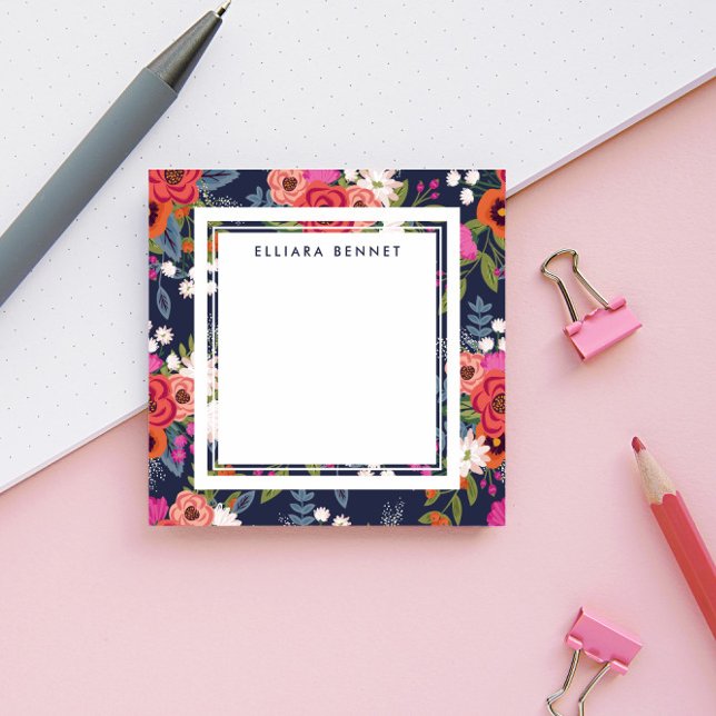 Boho Floral Pattern - Navy Blue - Individuelle Nam Post-it Klebezettel (Von Creator hochgeladen)