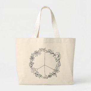 Boho Floral Peace Sign Jumbo Stoffbeutel