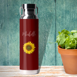 Boho Floral Peeking Sunflower Red Trinkflasche