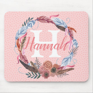Boho Floral personalisieren Custom Feder Initial Mousepad