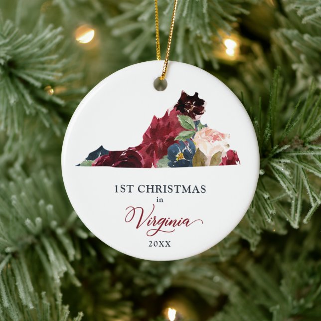 Boho Floral Personalisiert 1. Weihnachten in Virgi Keramik Ornament (Baum)