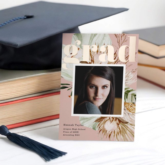 Boho Floral Photo Foil Faire-part de graduation (Créateur téléchargé)