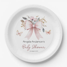 Boho Floral Pink Bow Girl Babydusche Pappteller