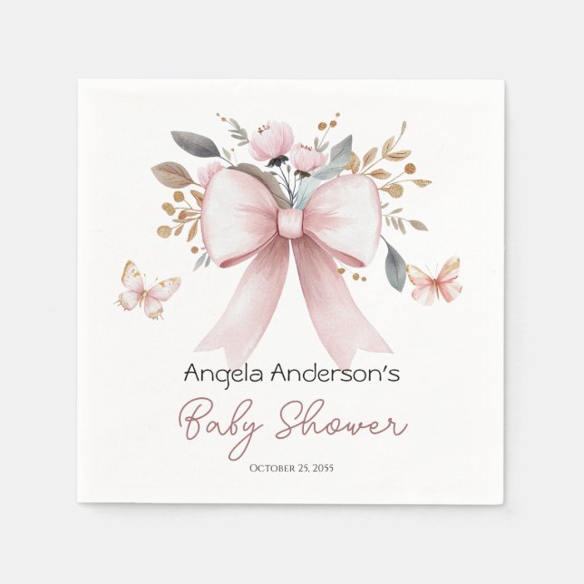Boho Floral Pink Bow Girl Babydusche Serviette (Vorderseite)