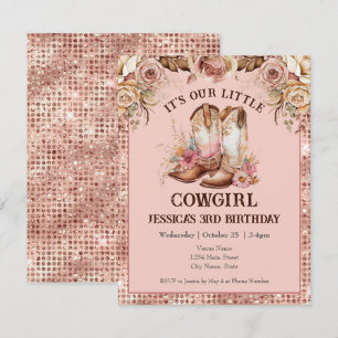 Boho Floral Pink Cowgirl Birthday Rodeo Einladung