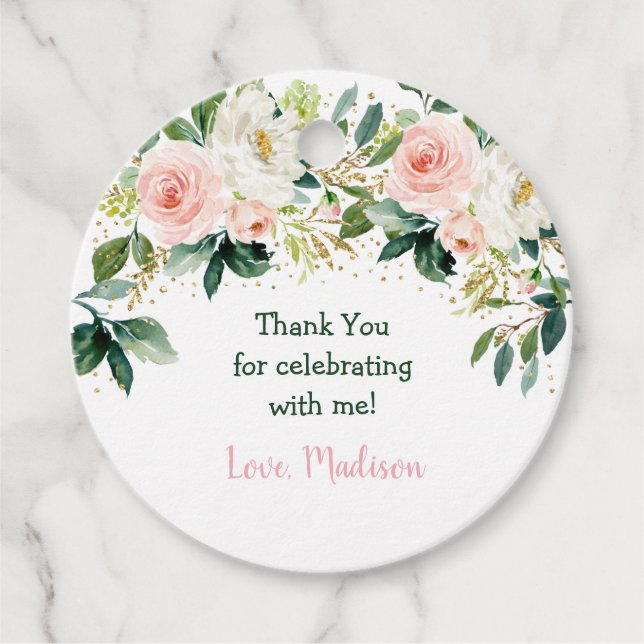 Boho Floral Pink Gold Geburtstag Geschenkanhänger (Vorderseite)