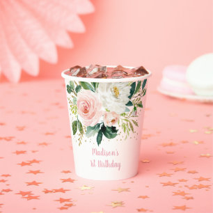 Boho Floral Pink Gold Geburtstag Pappbecher