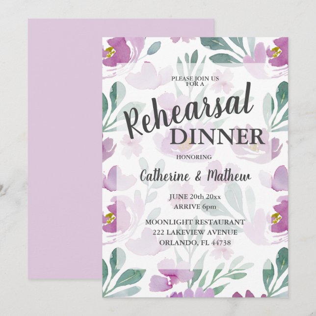 Boho Floral Pink Hochzeit Probe Dinner Einladung (Vorne/Hinten)