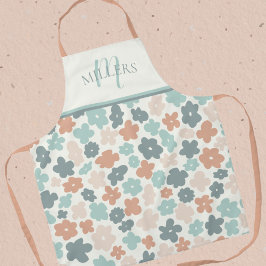 Boho Floral Print Monogram Familienname Schürze