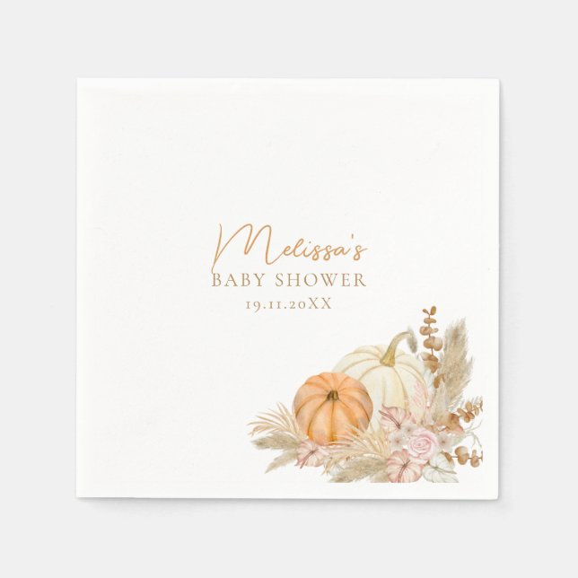 Boho Floral Pumpkin Baby Shower Serviette (Vorderseite)