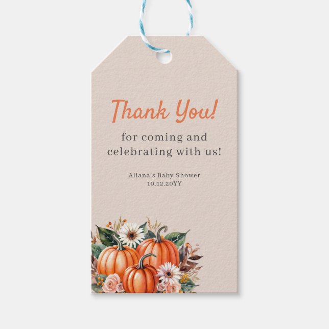 Boho Floral Pumpkin Danke, dass Sie Geschenkmarken Geschenkanhänger (Vorderseite)