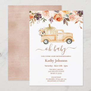 Boho Floral Pumpkin Lieferwagen Truck Baby Shower  Einladung