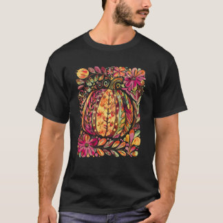Boho Floral Pumpkin Preppy Watercolor Fall Blume T-Shirt